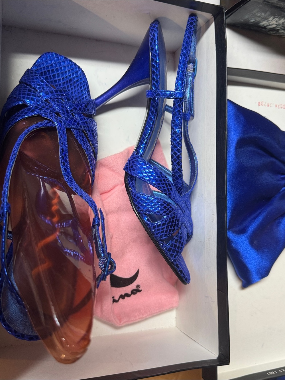 Nina Shoes Metallic Blue Snake-Embossed Strappy Heels size 7